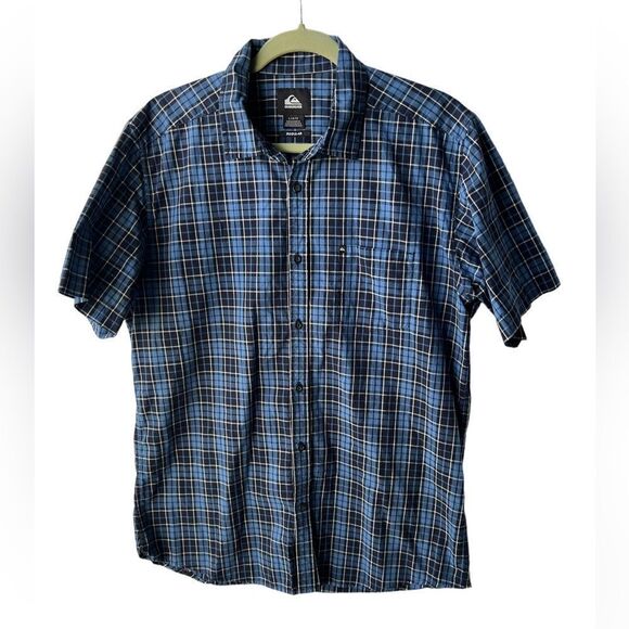 Quiksilver Men Size Large Blue White Plaid Button Up Pocket - Picture 1 of 6